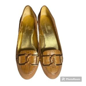 Cole Haan pecan gold flat career work driving loafer gold detail shoes 7.5B